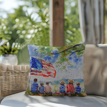 Patriotic Home Decor Waiting for Fireworks Fourth of July Indoor-Outdoor Pillow