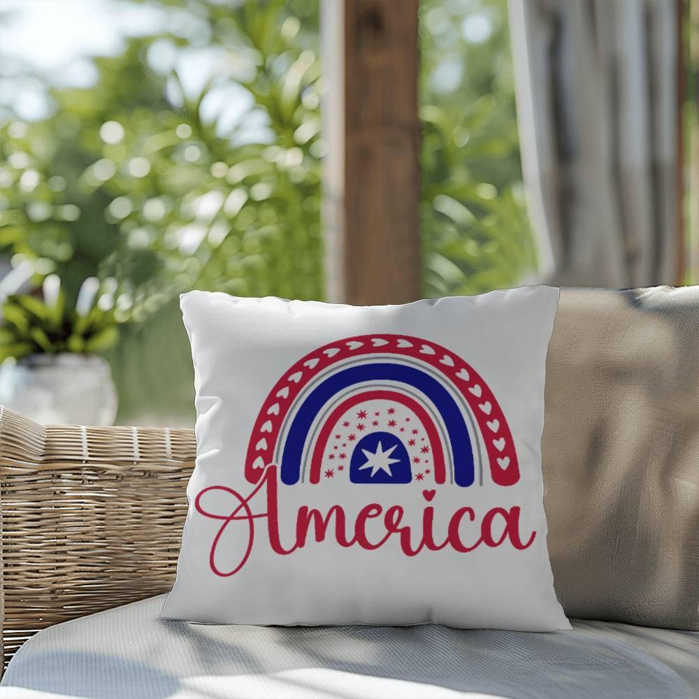 America Red White Blue Rainbow Patriotic Indoor-Outdoor Pillow