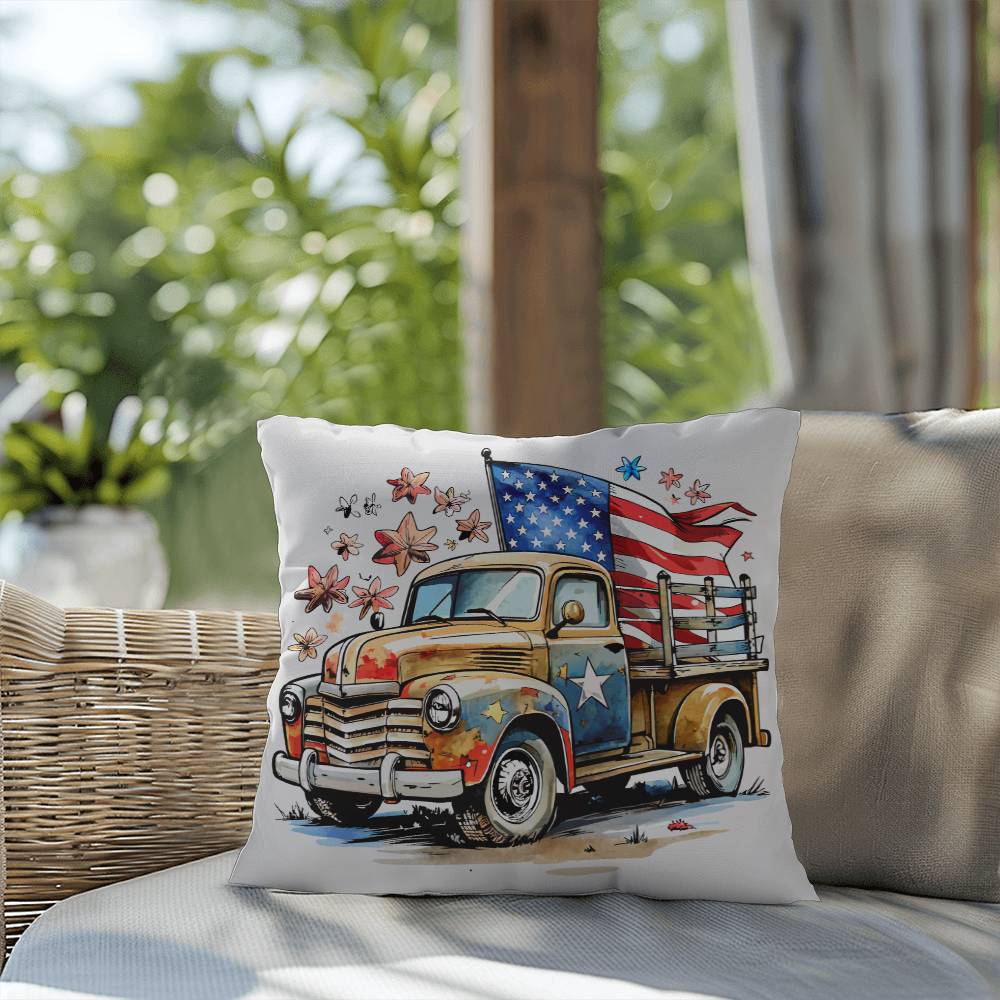 Patriotic Vintage Truck Fourth of July Home Decor Indoor-Outdoor Pillow