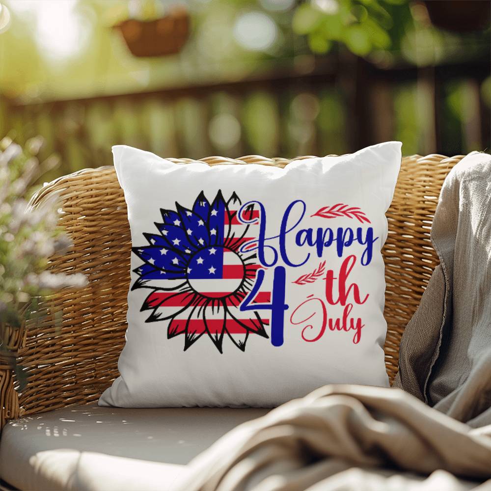 Happy 4th of July Sunflower Patriotic Indoor-Outdoor Pillow