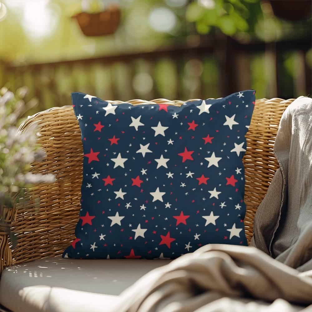 Red and White Stars on Navy Blue Patriotic Indoor-Outdoor Pillow