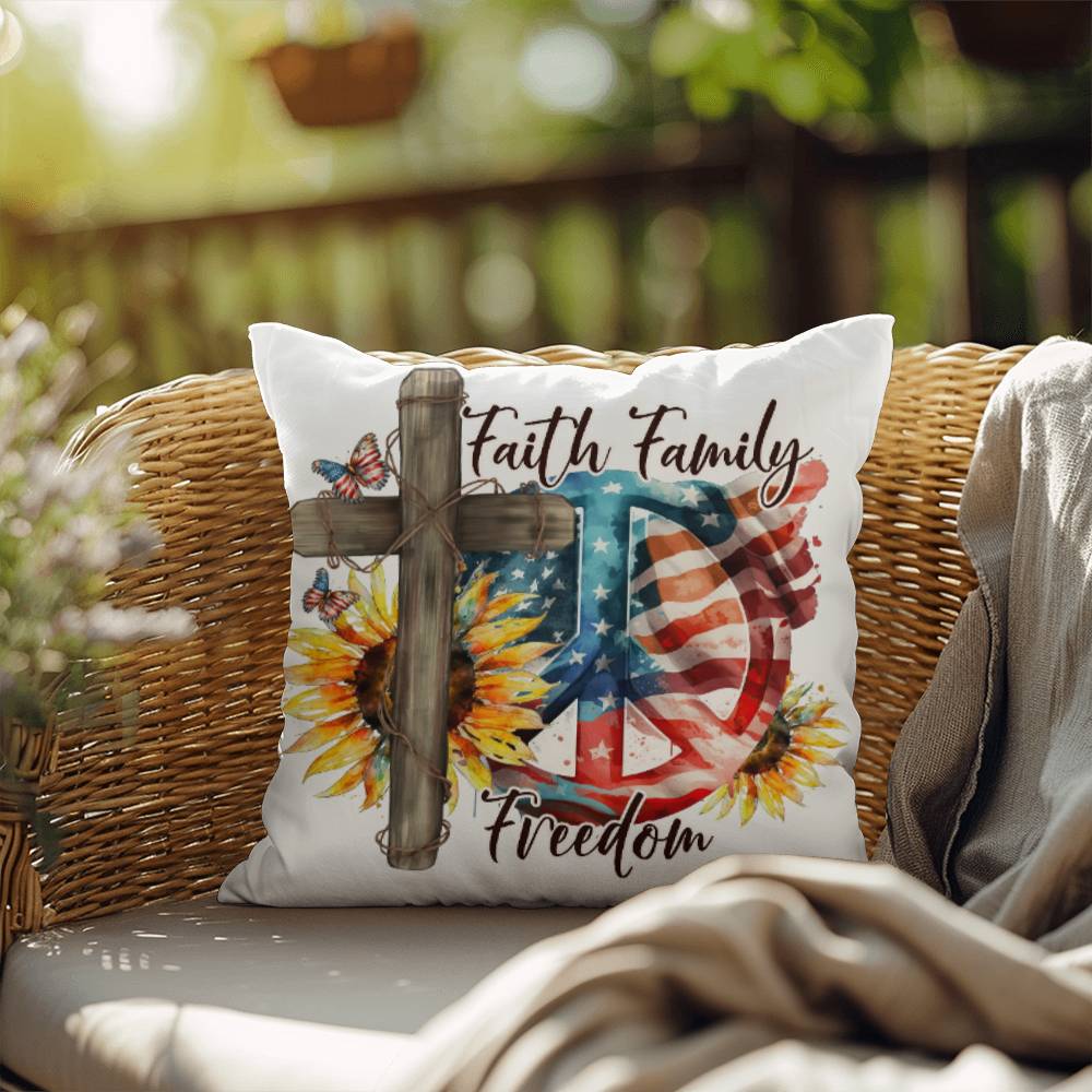 Faith Family Freedom Patriotic Indoor-Outdoor Pillow