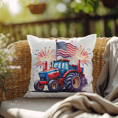 Tractor Fourth of July Parade Patriotic Indoor-Outdoor Pillow