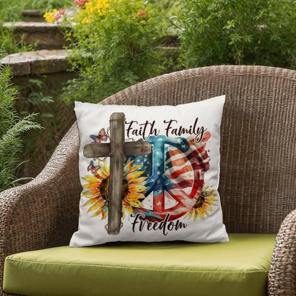 Faith Family Freedom Patriotic Comfy Indoor-Outdoor Pillow