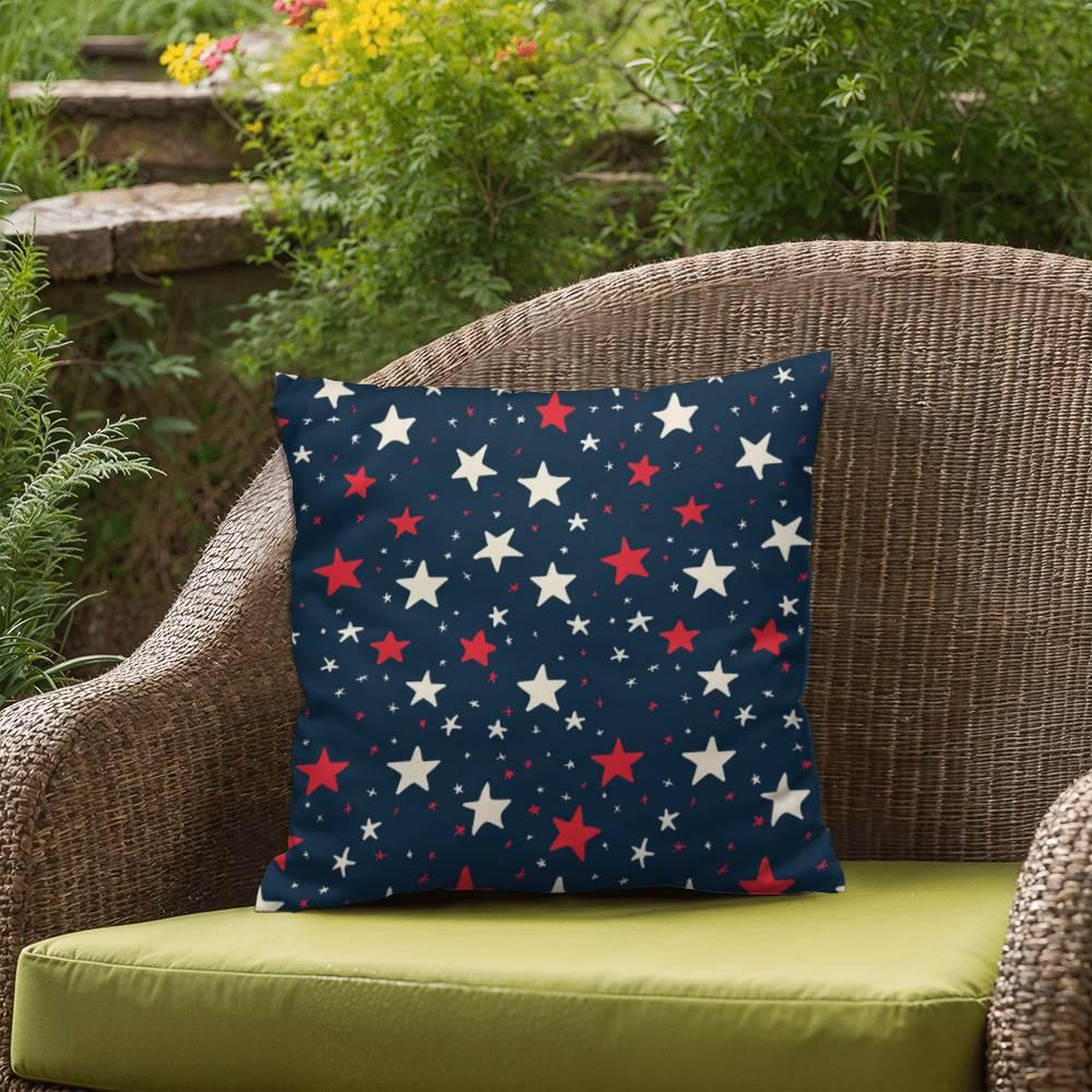 Red and White Stars on Navy Blue Patriotic Indoor-Outdoor Pillow