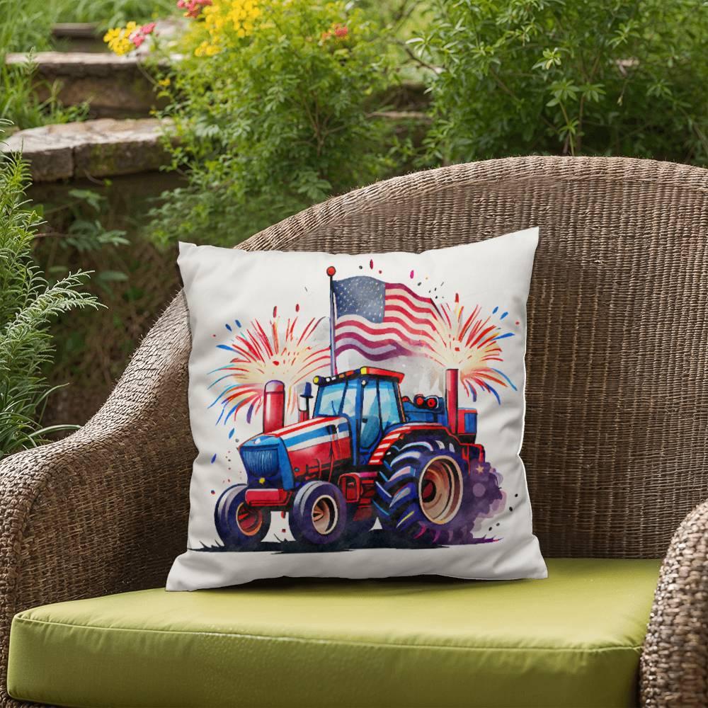 Tractor Fourth of July Parade Patriotic Indoor-Outdoor Pillow