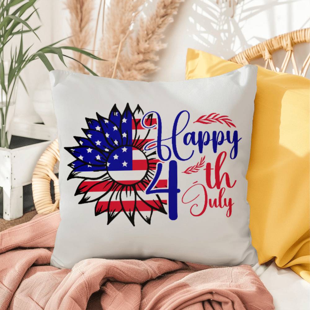 Happy 4th of July Sunflower Patriotic Indoor-Outdoor Pillow