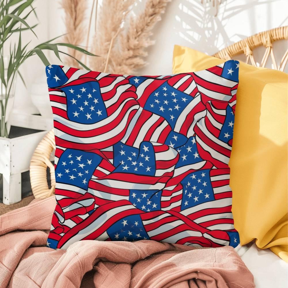 Patriotic American Flags Indoor-Outdoor Printed Pillow