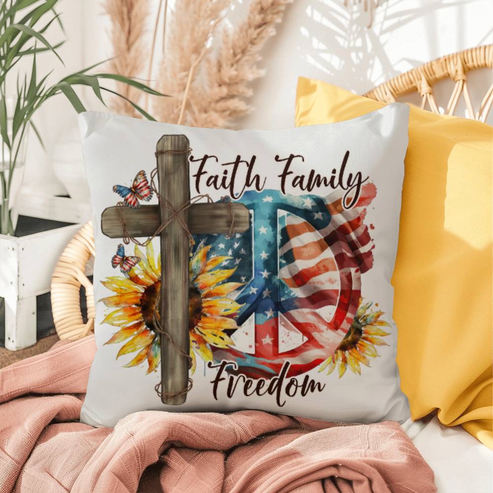 Faith Family Freedom Patriotic Indoor-Outdoor Pillow