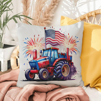 Tractor Fourth of July Parade Patriotic Indoor-Outdoor Pillow