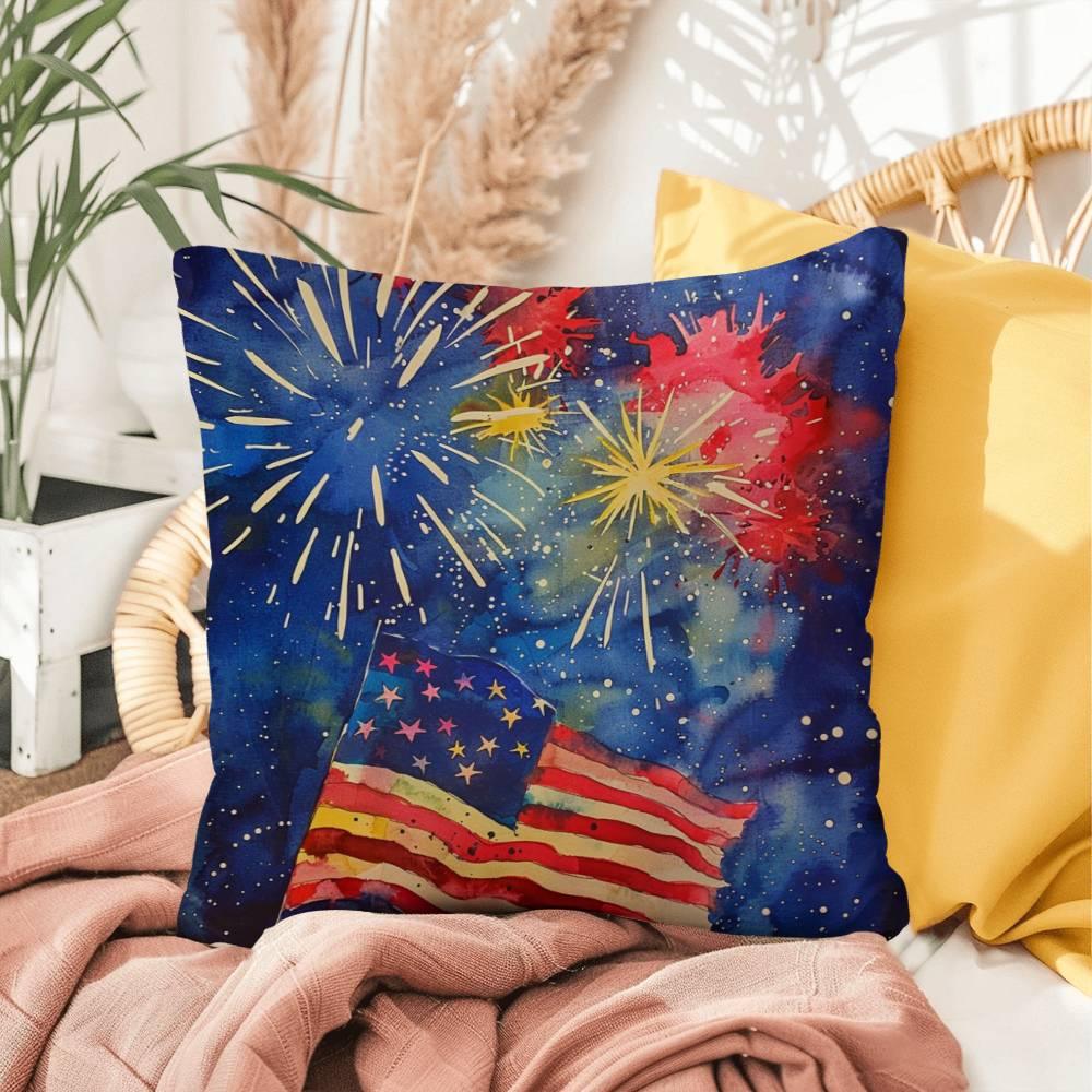 Fireworks Flag and Freedom Patriotic Indoor-Outdoor Home Decor Pillow