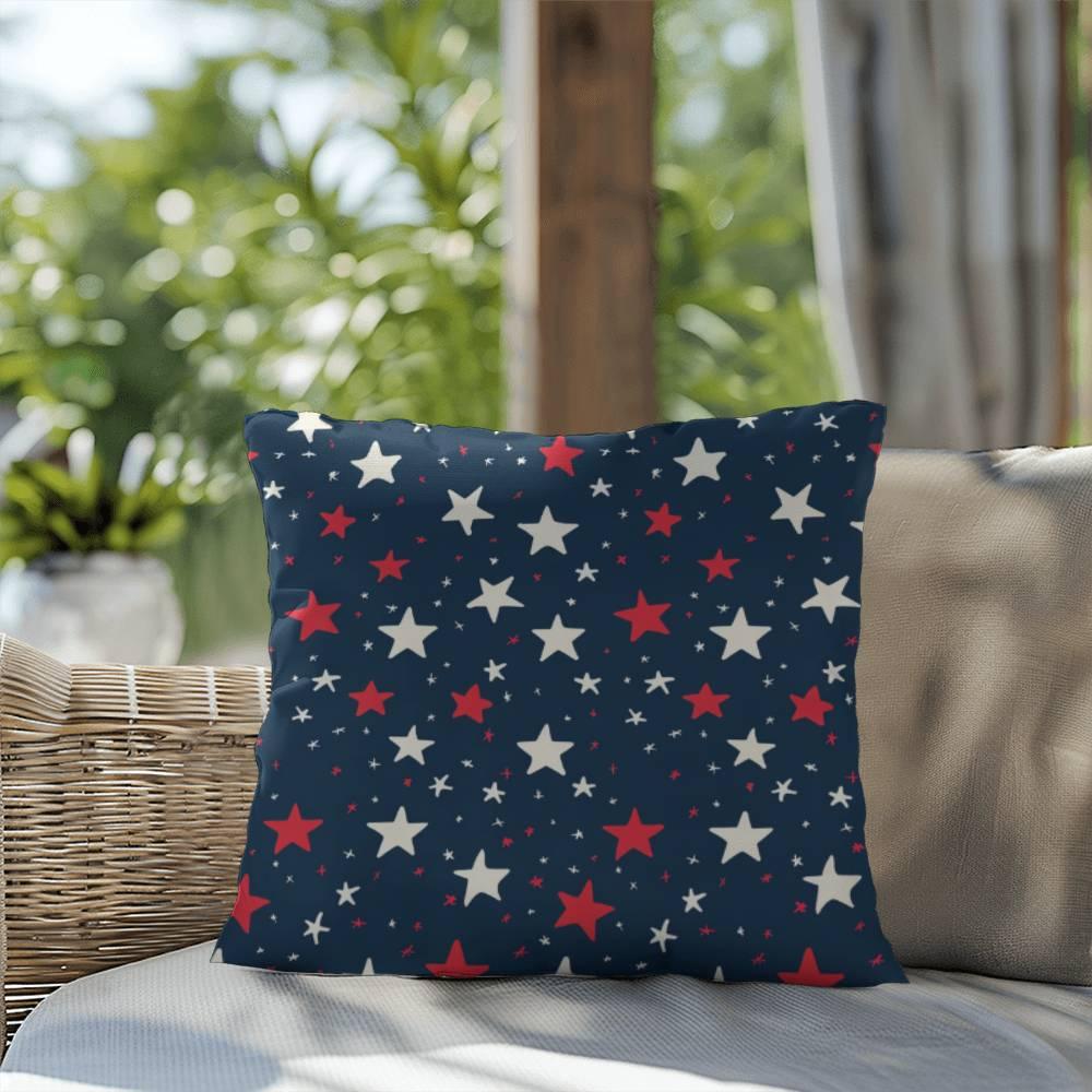 Red and White Stars on Navy Blue Patriotic Indoor-Outdoor Pillow