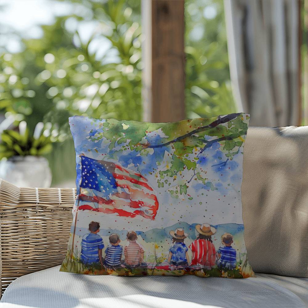 Patriotic Home Decor Waiting for Fireworks Fourth of July Indoor-Outdoor Pillow