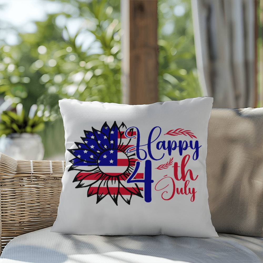 Happy 4th of July Sunflower Patriotic Indoor-Outdoor Pillow