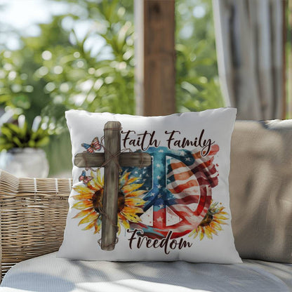 Faith Family Freedom Patriotic Indoor-Outdoor Pillow