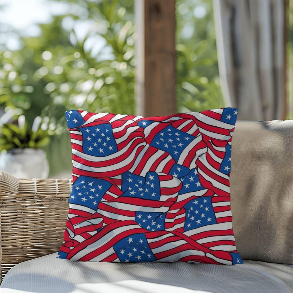 Patriotic American Flags Indoor-Outdoor Printed Pillow