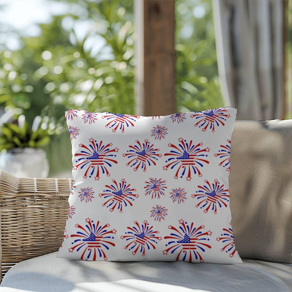 Star Red White and Blue Fireworks 4th of July Patriotic Indoor-Outdoor Pillow