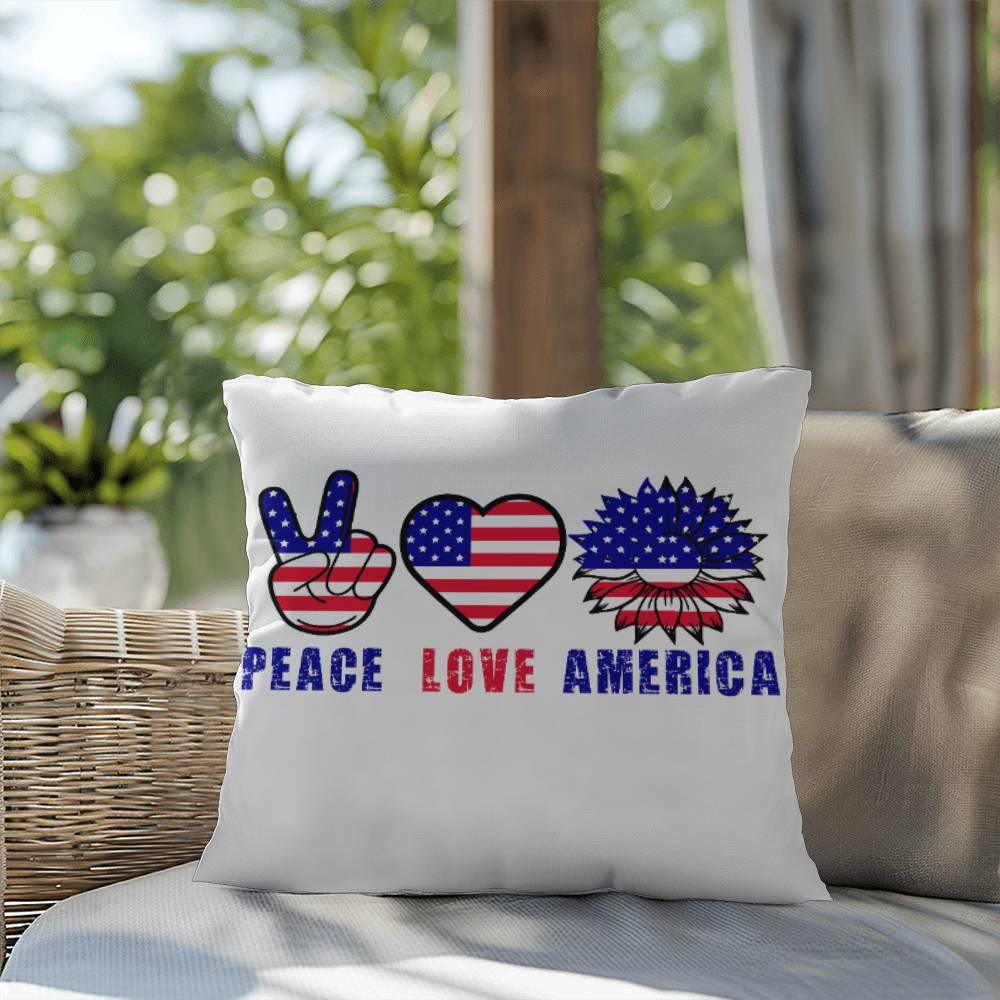 Peace Love America Patriotic Indoor-Outdoor Pillow