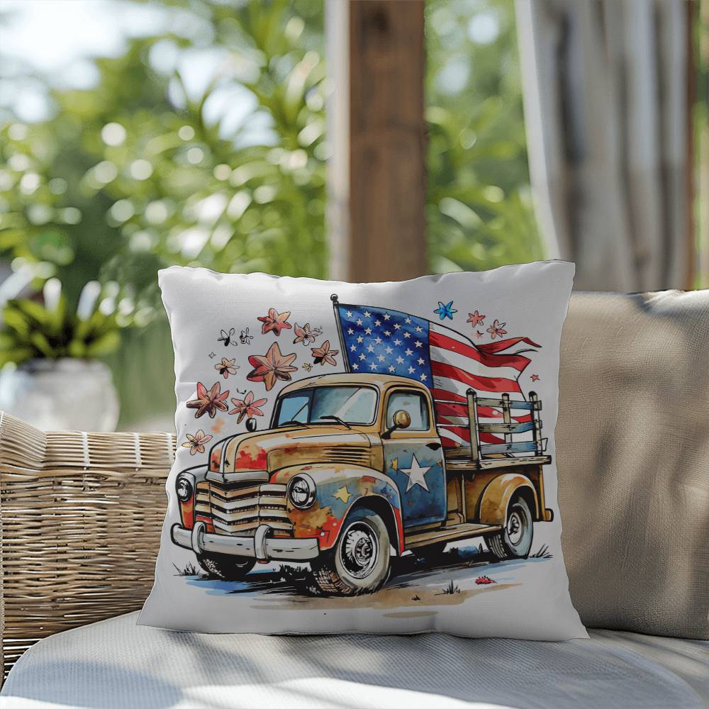 Patriotic Vintage Truck Fourth of July Home Decor Indoor-Outdoor Pillow