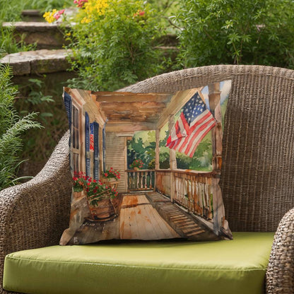 Patriotic Country Porch Scene Indoor-Outdoor Polyester Printed Pillow