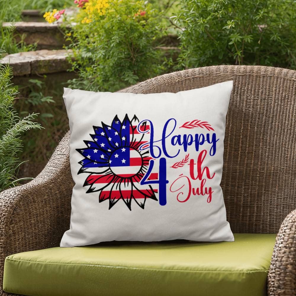 Happy 4th of July Sunflower Patriotic Indoor-Outdoor Pillow