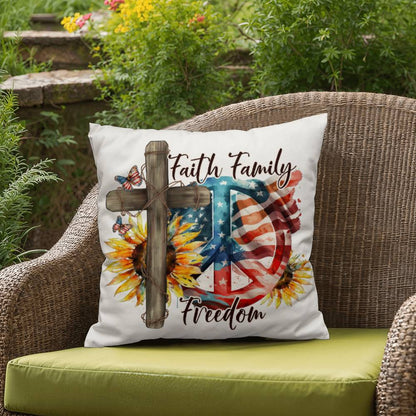 Faith Family Freedom Patriotic Indoor-Outdoor Pillow