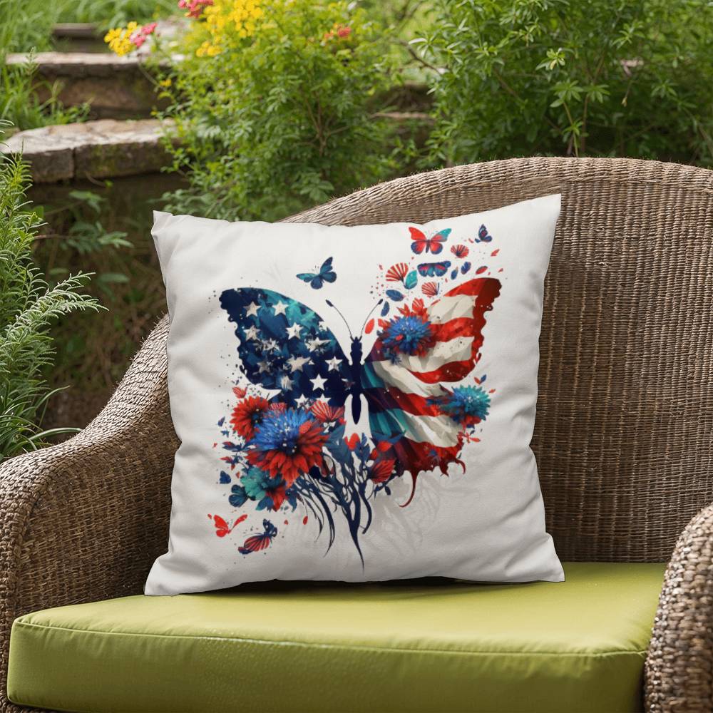 American Flag Patriotic Butterfly Indoor-Outdoor Pillow