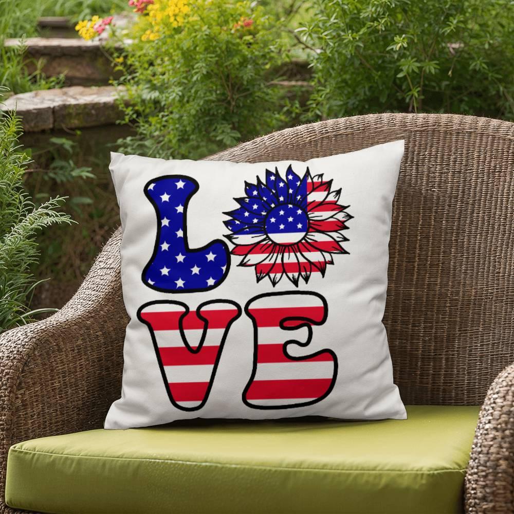 Red, White and Blue Love Patriotic Comfy Indoor-Outdoor Pillow