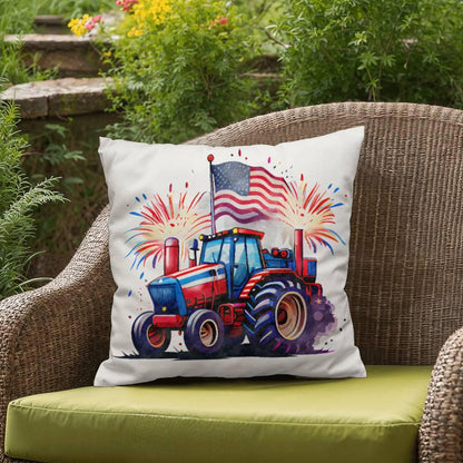 Tractor Fourth of July Parade Patriotic Indoor-Outdoor Pillow