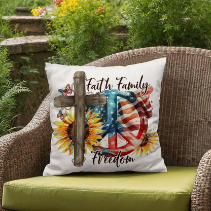 Faith Family Freedom Patriotic Comfy Indoor-Outdoor Pillow