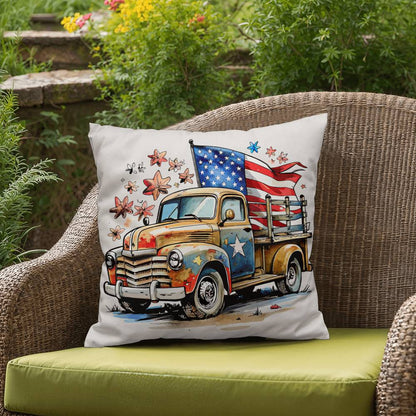 Patriotic Vintage Truck Fourth of July Home Decor Indoor-Outdoor Pillow