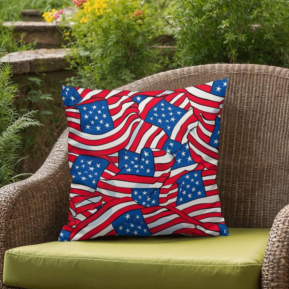 Patriotic American Flags Indoor-Outdoor Printed Pillow