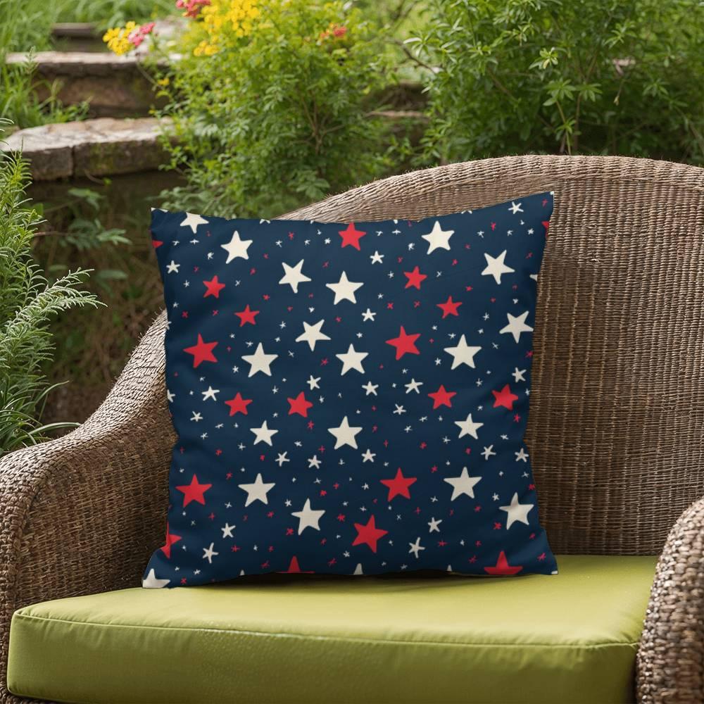 Red and White Stars on Navy Blue Patriotic Indoor-Outdoor Pillow