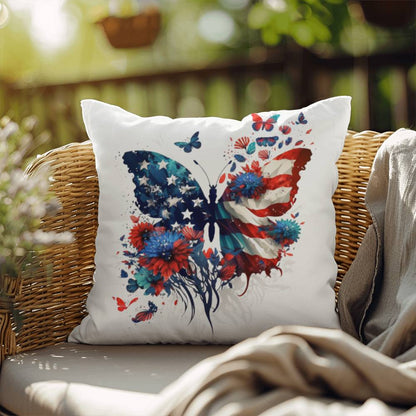 American Flag Patriotic Butterfly Indoor-Outdoor Pillow