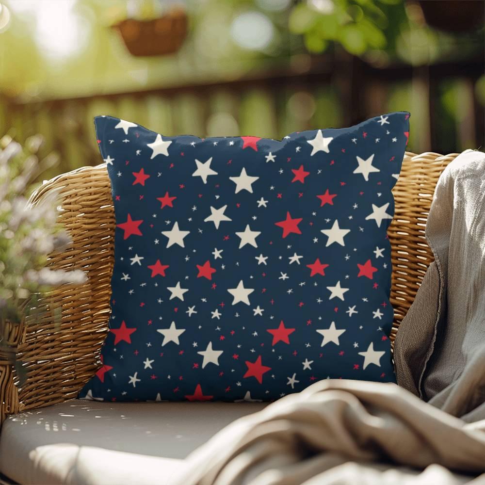 Red and White Stars on Navy Blue Patriotic Indoor-Outdoor Pillow