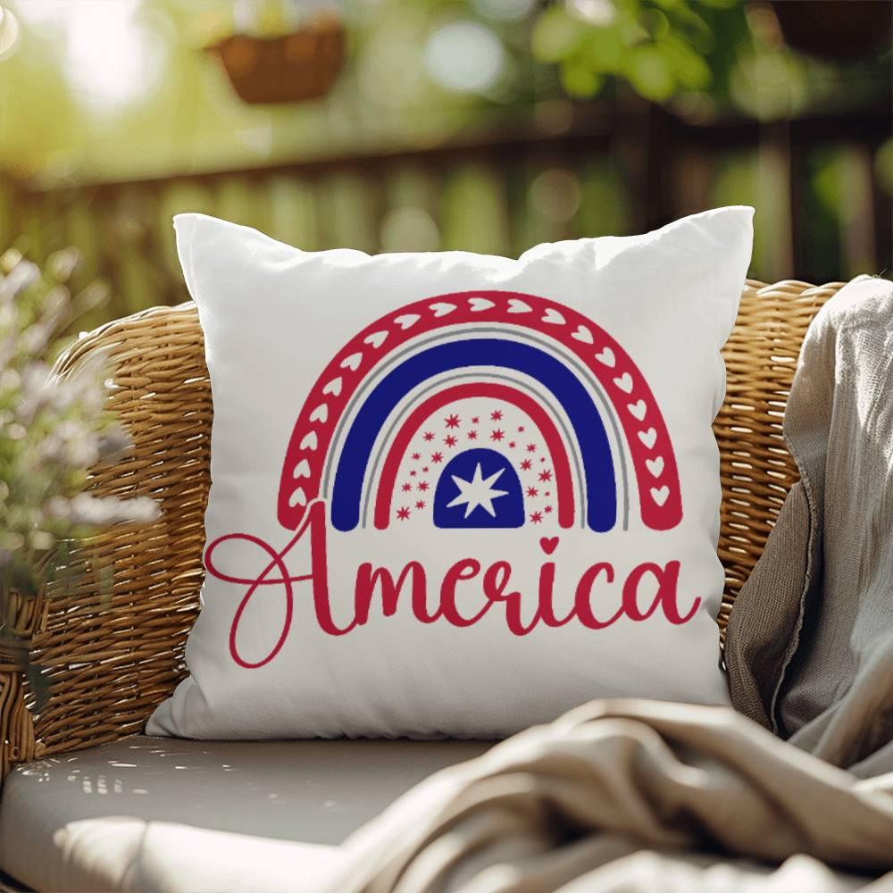 America Red White Blue Rainbow Patriotic Indoor-Outdoor Pillow