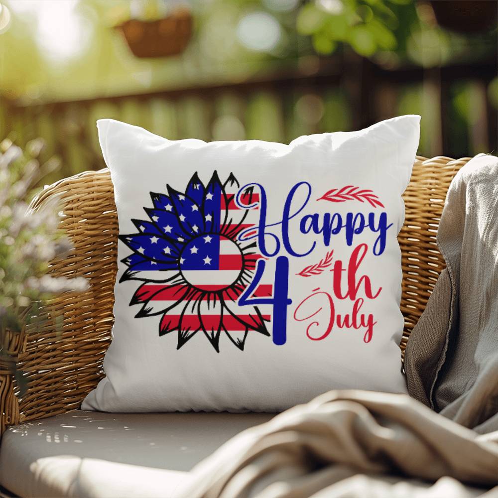 Happy 4th of July Sunflower Patriotic Indoor-Outdoor Pillow