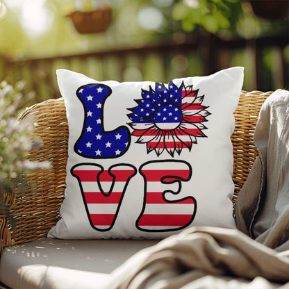 Red, White and Blue Love Patriotic Comfy Indoor-Outdoor Pillow