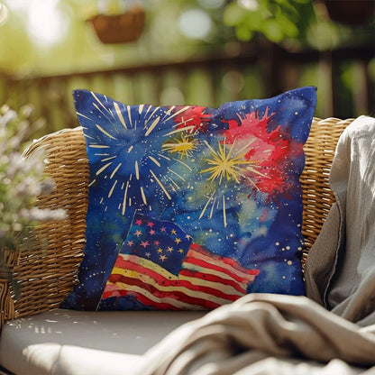 Fireworks Flag and Freedom Patriotic Indoor-Outdoor Home Decor Pillow