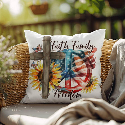 Faith Family Freedom Patriotic Comfy Indoor-Outdoor Pillow