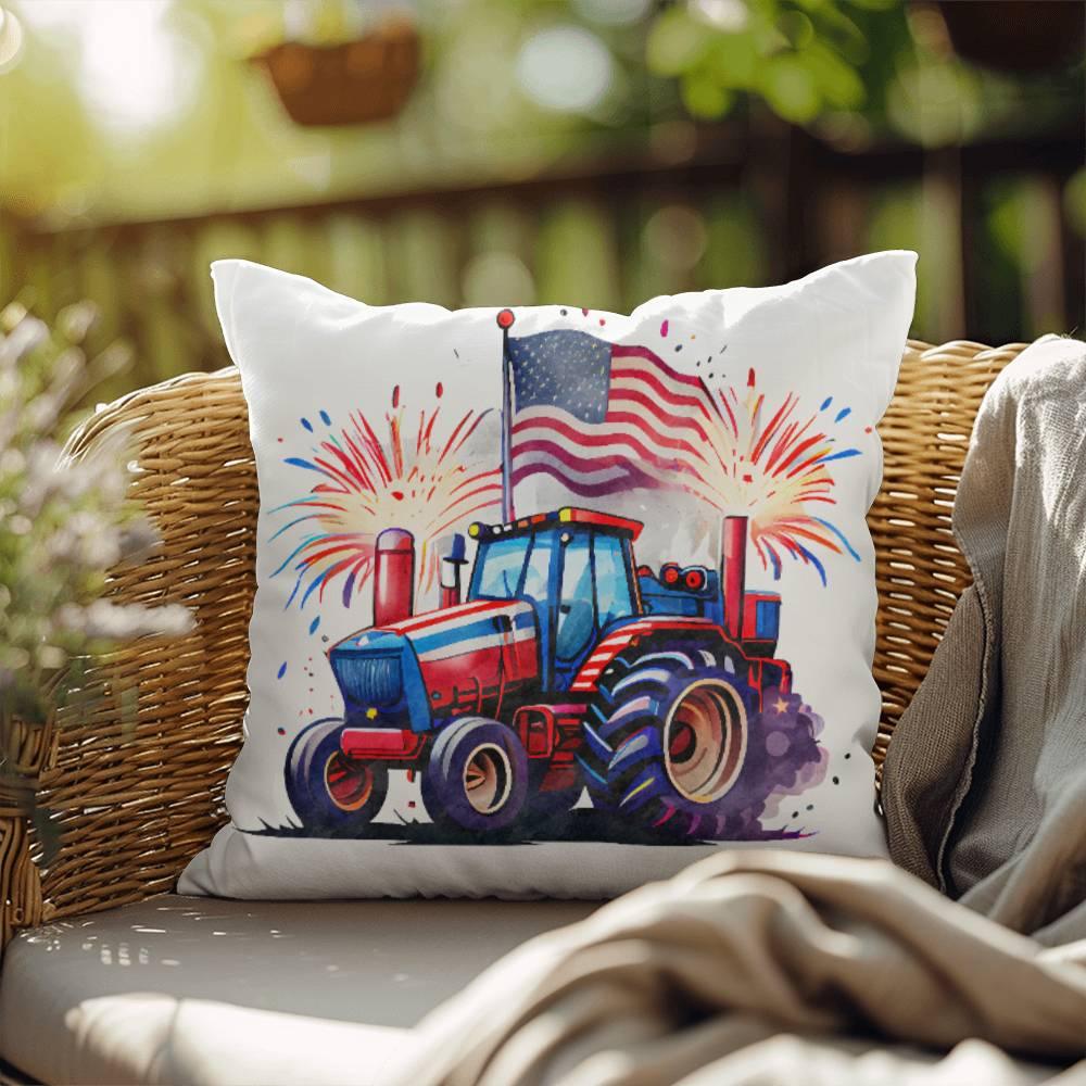 Tractor Fourth of July Parade Patriotic Indoor-Outdoor Pillow