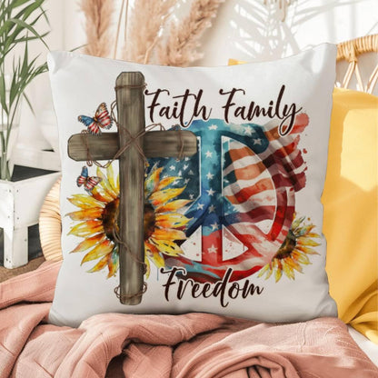 Faith Family Freedom Patriotic Comfy Indoor-Outdoor Pillow