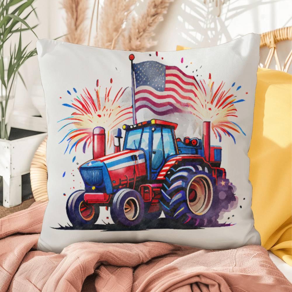 Tractor Fourth of July Parade Patriotic Indoor-Outdoor Pillow