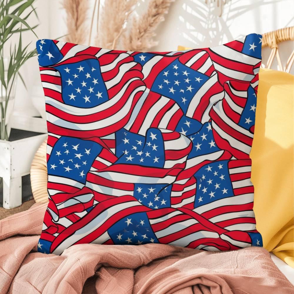 Patriotic American Flags Indoor-Outdoor Printed Pillow