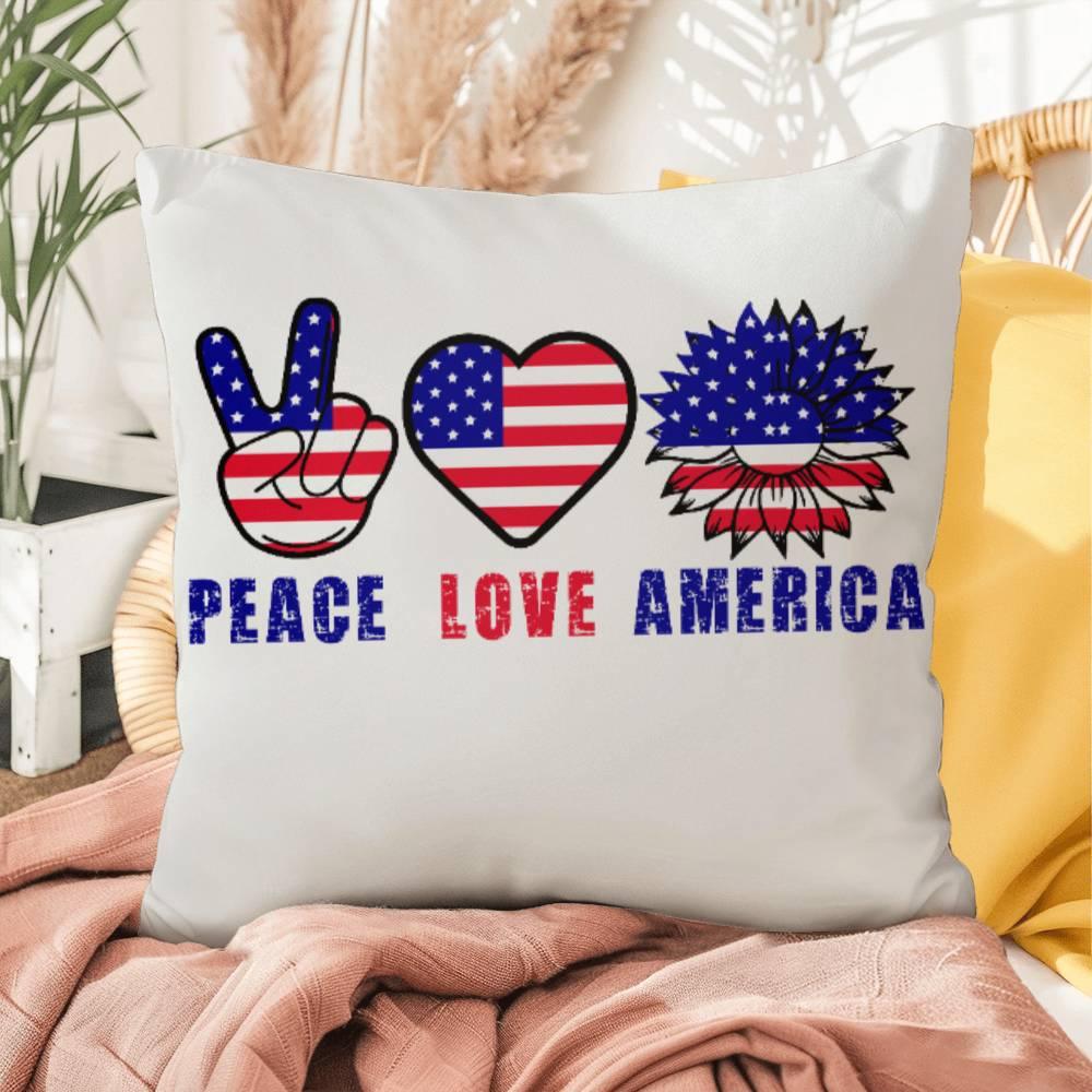 Peace Love America Patriotic Indoor-Outdoor Pillow