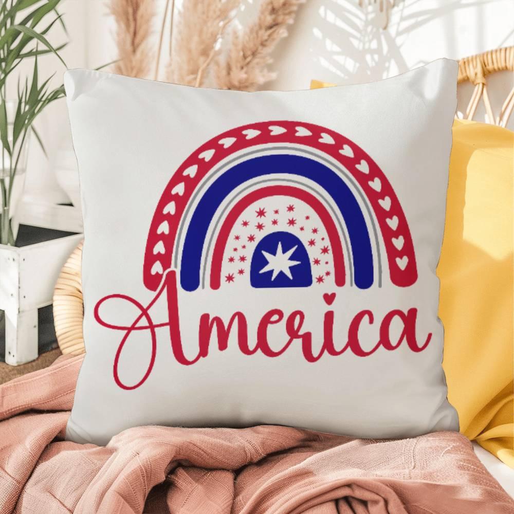 America Red White Blue Rainbow Patriotic Indoor-Outdoor Pillow