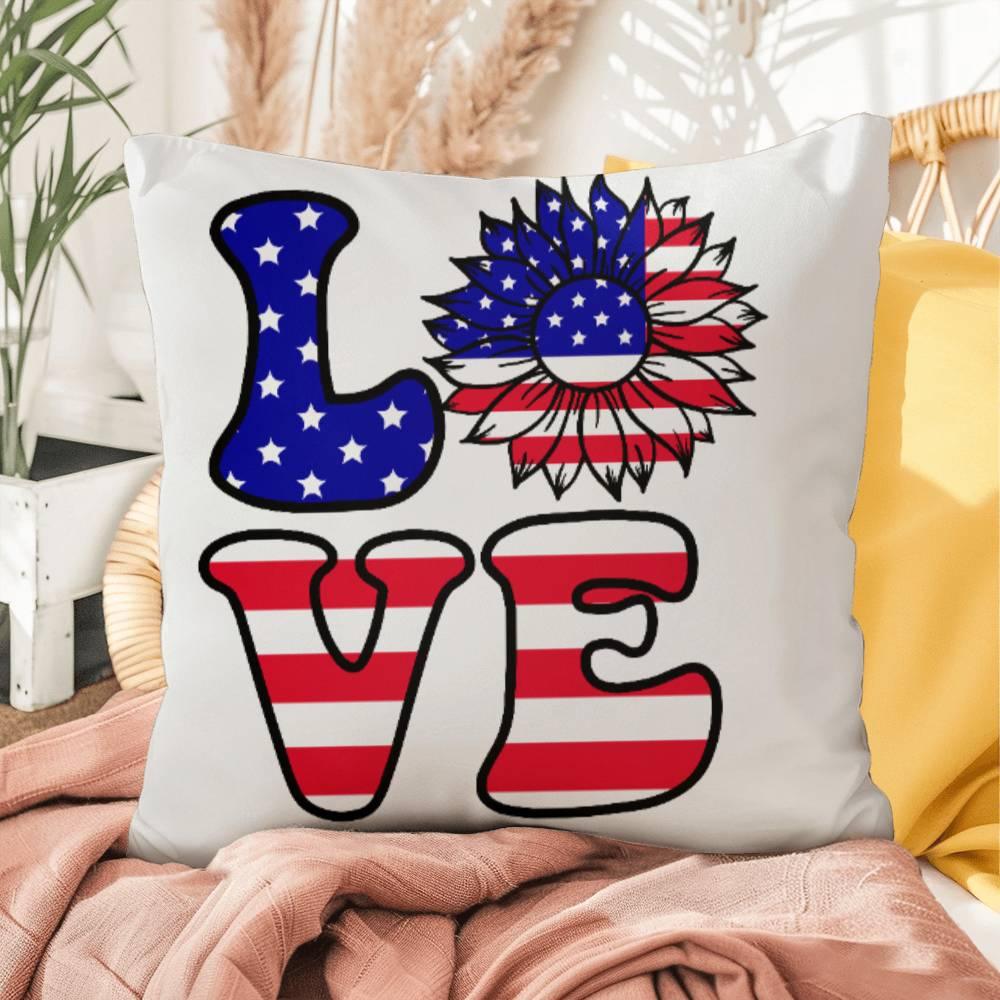 Red, White and Blue Love Patriotic Comfy Indoor-Outdoor Pillow