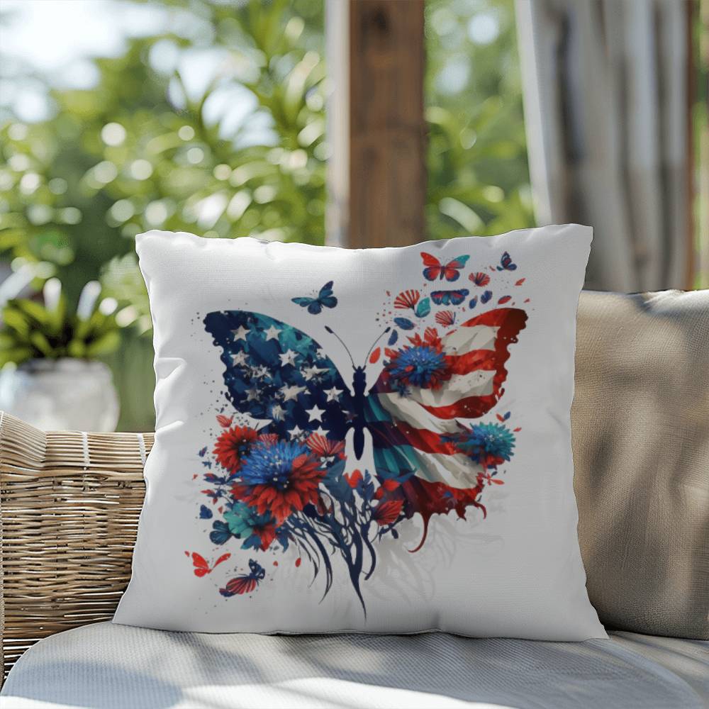 American Flag Patriotic Butterfly Indoor-Outdoor Pillow