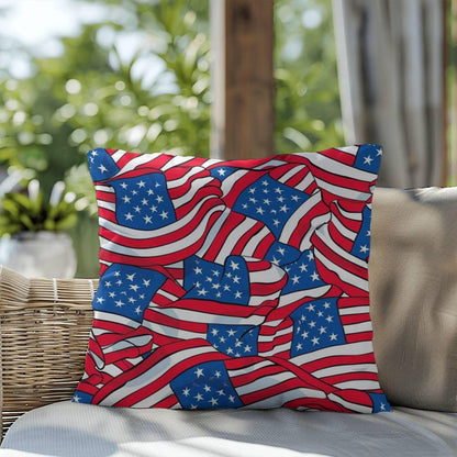 Patriotic American Flags Indoor-Outdoor Printed Pillow