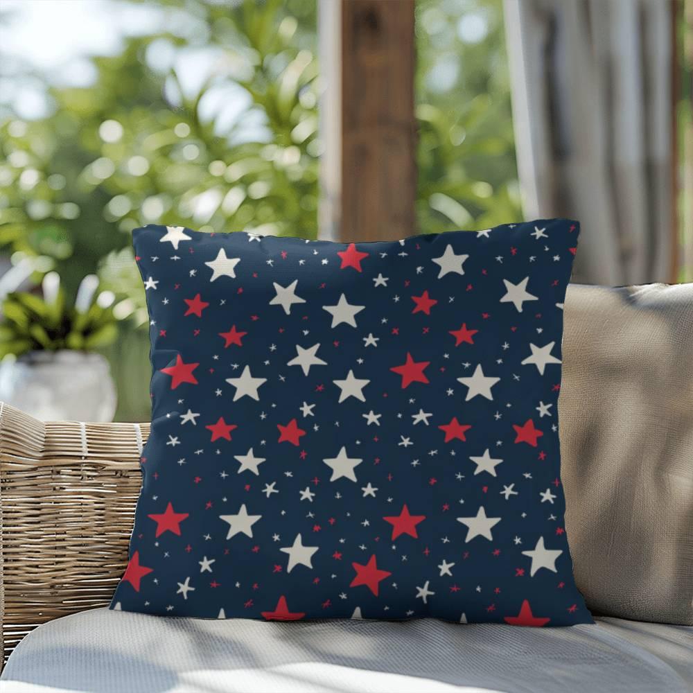 Red and White Stars on Navy Blue Patriotic Indoor-Outdoor Pillow